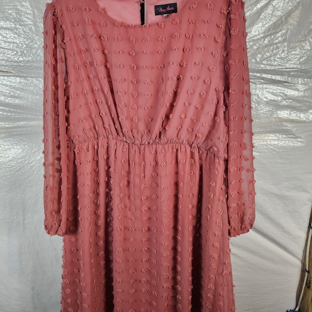 Hanna Nikole Chic Textured Long Sleeve Dress in Pink